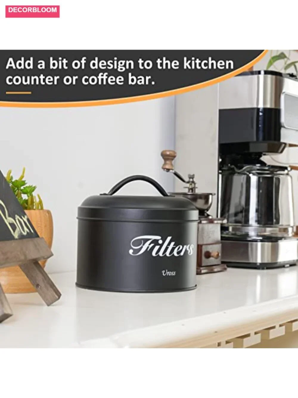 Rustic Metal Coffee Filter Holder with Lid Storage Canister
